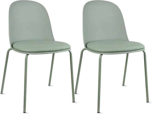 2xhome Modern Stackable Armless Dining Chair | Plastic Shell Seat with Metal Legs | Indoor or Outdoor Use | Home Kitchen Patio (2, Green, Padded Seat)