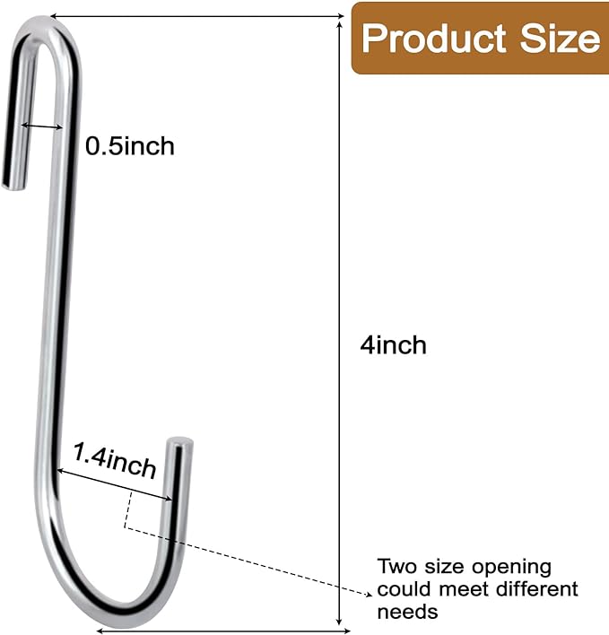 30 Pack Heavy Duty S Hooks Pan Pot Holder Rack Hooks Hanging Hangers S Shaped Hooks for Kitchenware Pots Utensils Clothes Bags Towels Plants -4 Inch