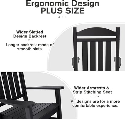 Devoko HDPE Rocking Chair Plastic Outdoor Indoor Patio Rocker Chair High Back All Weather Rocker for Patio Backyard Porch Garden (Black)