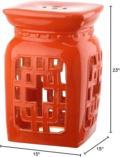 Safavieh Beijing Filigree Ceramic Decorative Garden Stool, Orange