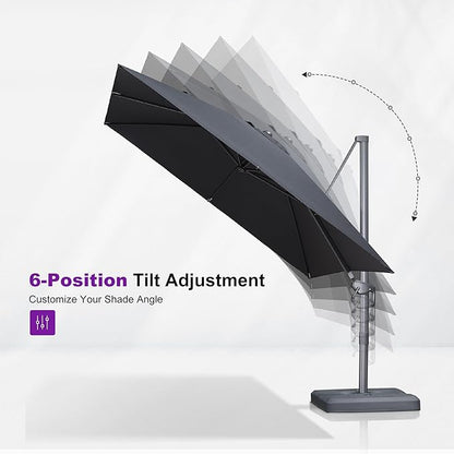 PURPLE LEAF Patio Umbrella 9' X 9' Rectangle Cantilever Umbrella Large Aluminum Outdoor Umbrellas with 360-degree Rotation & UPF40+ Premium Fabric for Deck Pool Garden Yard, Mist Grey