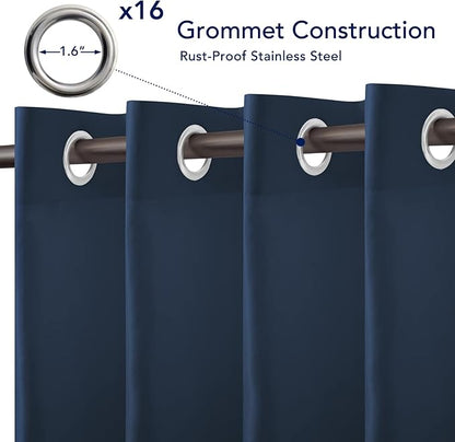 PureFit Outdoor Curtains for Patio Waterproof Weatherproof, UV Resistant Outside Curtains for Gazebo, Front Porch, Pergola, Sun Blocking Privacy Curtain, 120W x 84L inch, 1 Panel, Navy Blue