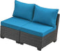 Jing's Villa 2 Piece Outdoor Wicker Armless Sofa, Patio Rattan Sectional Sofa Set with Thick Seat Cushions and 2 Back Cushions for Garden Patio, Backyard, Poolside Peacock Blue