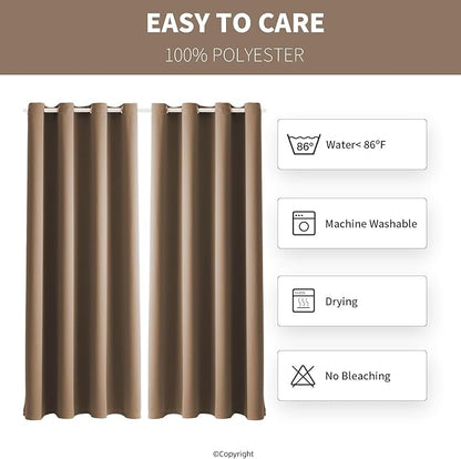 Waterproof Outdoor Curtain W52 x L63 - Grommet Top Sunlight Blocking Window Treatment Drapes Blackout Curtains for Home Bedroom Living Room Outdoor Patio Porch Pergola (Camel Brown, 2 Panels)
