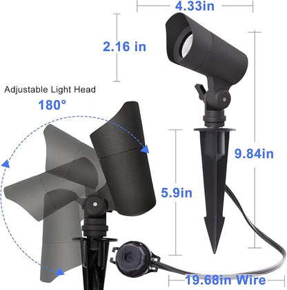LED Landscape Lights with Connectors, 12V Low Voltage, Warm White 3000k, 4W, 175LM, Outdoor Waterproof Garden Pathway Lights Wall Tree Flag Spotlights with Spike Stand, 6 Pack