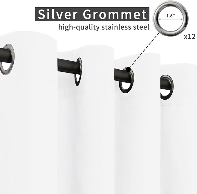 Easy-Going Linen Look Outdoor Curtains Waterproof Windproof Porch Curtains, Soft Thicken Outdoor Privacy Curtains for Patio, Gazebo, Grommet Top and Tab Bottom Drape, 1 Panel, 110x96 inch, White