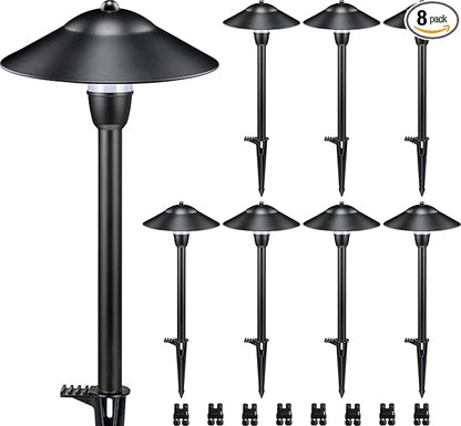 SUNVIE Low Voltage Pathway Lights Wired Path Light Outdoor 3W 12-24V 3000K Waterproof Aluminum LED Landscape Lights with Connector for Garden Walkway Yard - ETL Listed Cord, 8 Pack