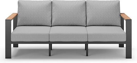 Aluminum Outdoor Patio Furniture 3 Seats, All-Weather Outdoor Patio Sofa with Washable Thick Cushion, Morden Patio Couch for Porch, Balcony, Deck, Yard, Gray