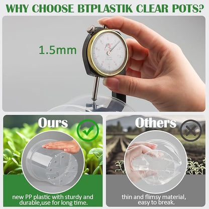 7 Pack 8 Inch Clear Nursery Pots with Saucer, Transparent Plastic Plant Pot with Drainage Holes, Sturdy Plant Starter Pots, Planter Pot for Planting Succulent Flower Herb Vegetable, Gardening Gifts