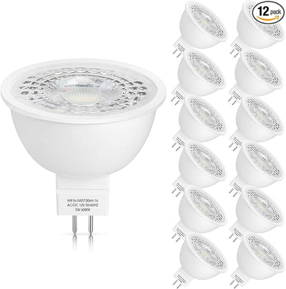 Mlambert 12 Pack MR16 LED Bulbs 50W Halogen Equivalent,6000K Cool Whitee,5W GU5.3 MR16 12V Spotlight Bulb,Non-Dimmable,45° Beam Angle for Landscape, Recessed
