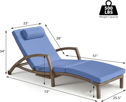Chaise Lounge Chairs Outdoor Set of 6, Comfy Outside Wicker Patio Pool Lounge Chair w/ 5 Adjustable Back Angle, Cup Holder, Thicken Cushion