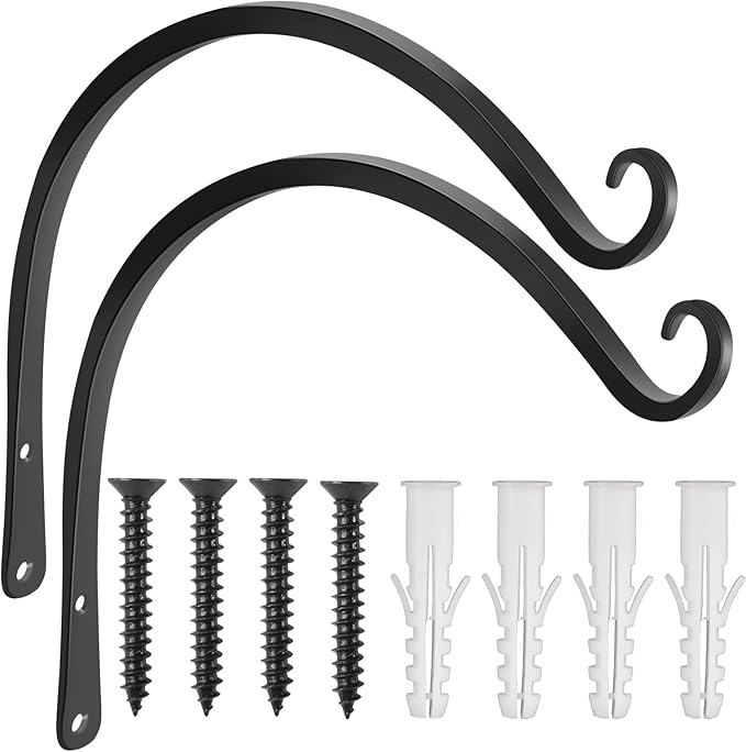Gtongoko 2 Pack 14 Inch Plant Hangers Outdoor Metal, Plant Hooks for Wall Indoor, Outdoor Hooks for Hanging Bird Feeders, Plant Bracket, Lanterns, Wind Chinme, Black