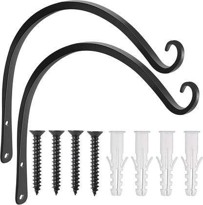 Gtongoko 2 Pack 14 Inch Plant Hangers Outdoor Metal, Plant Hooks for Wall Indoor, Outdoor Hooks for Hanging Bird Feeders, Plant Bracket, Lanterns, Wind Chinme, Black