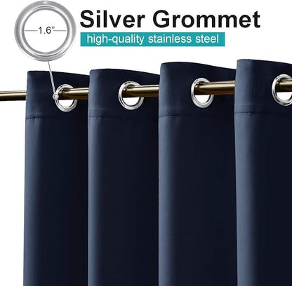 NICETOWN 2 Panels Navy Blue Outdoor Curtains for Patio Waterproof, Silver Stainless Steel Grommet Light Blocking Thermal Insulated Vertical Drapes for Front Porch & Canvas, W52 x L84