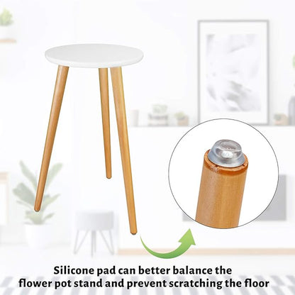 Uneedem Indoor Plant Stand - Mid Century Wooden Plant Table, Tall Holder for Flower Pots, Small Round End Table (A3-White, High: 20.5")