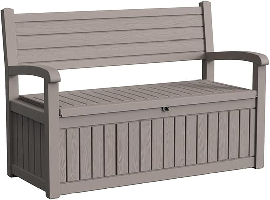 80 Gallon Outdoor Storage Bench Deck Box Waterproof Lockable,Outdoor Storage Furniture for Patio,Garden and Porch,Tools and Cushions（Grey Stripe）