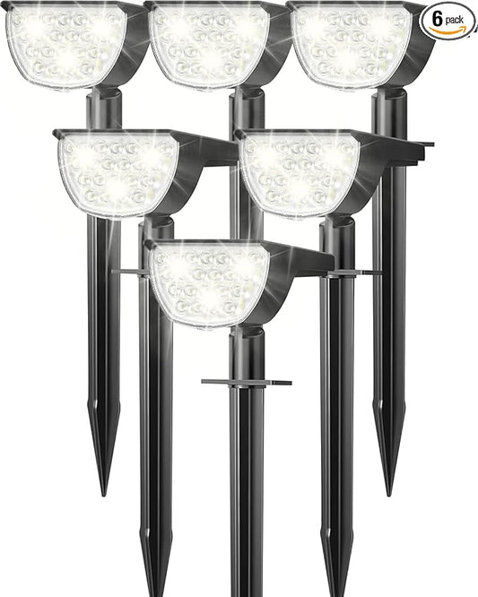 Solar Lights Outdoor Waterproof IP65, Solar Powered 76 LED 3 Lighting Modes Solar Spot Lights Outdoor for Yard Garden Landscape Pathway (White, 6 Pack)