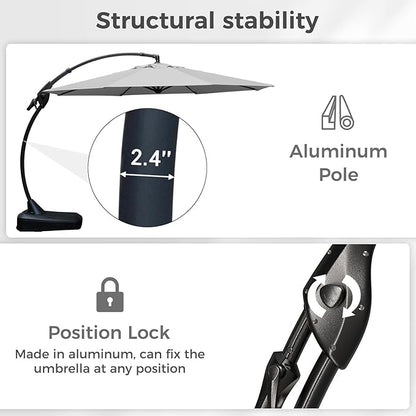 Grand patio 12 FT Sunbrella Cantilever Umbrella with Base Outdoor Aluminum Offset Umbrella with Tilt Adjustment (Granite, 12 FT-SUNBRELLA)