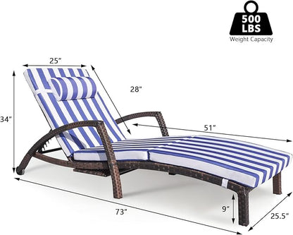 Chaise Lounge Chairs Outdoor Set of 4, Comfy Outside Wicker Patio Pool Lounge Chair w/ 5 Adjustable Back Angle, Cup Holder, Thicken Cushion
