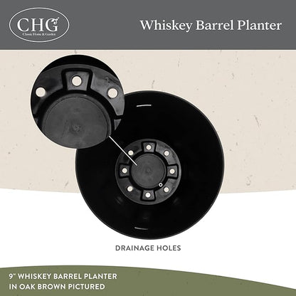 Classic Home & Garden Whiskey Barrel Planters - Wooden Finish Flower Planter Pot - Stylish Garden Pots - Indoor & Outdoor Resin Planters - Weather-Resistant Planting Pots (9" Oak Brown, Pack of 1)