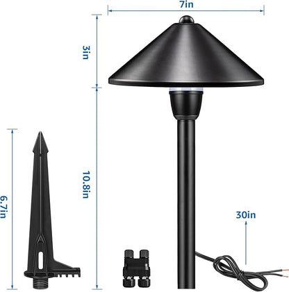 SUNVIE 8-Pack Low Voltage Landscape Pathway Lights 12-24V 3W LED Landscape Lighting 3000K Outdoor Pathway Lighting IP65 Waterproof Aluminum Wired Path Lights for Yard Garden Walkway, ETL Listed Cord