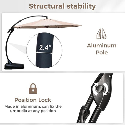 Grand patio 12FT Offset Umbrella Outdoor Round Aluminum Cantilever Umbrella with Base for Garden Deck Poolside (Champagne, 12 FT)