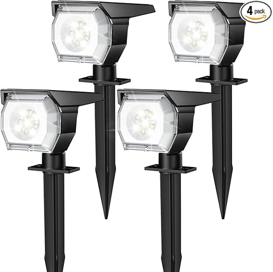 EIUIO Solar Outdoor Lights, 3 Lighting Modes Solar Spot Lights Outdoor with Auto On/Off, Waterproof Landscape Lighting for Garden Yard Pathway, 4 Pack(Cool White)
