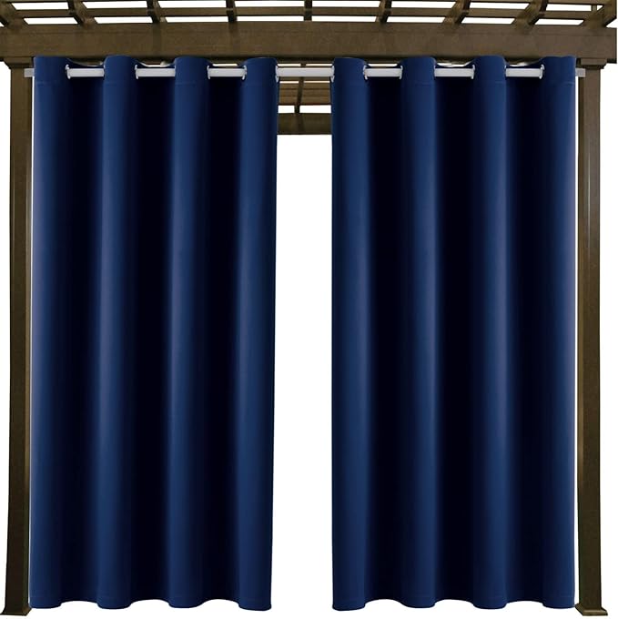 Water Proof Outside Curtains with Grommet Top for Porch, W52 x L120 Thermal Insulated Washable Light Block Outdoor Divider Drapes for Patio Gazebo Deck Pool Area Pergola Cabana (Navy, 2 Panels)