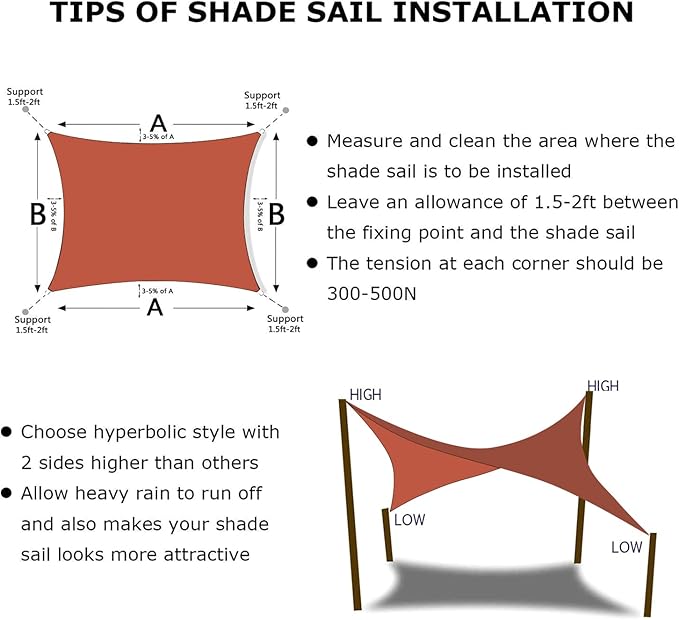 KANAGAWA 16'X18' Rust Red Custom Size Sun Shade Sail Rectangle UV Block Canopy Cover for Patio Backyard Lawn Garden Outdoor (Customized Available)