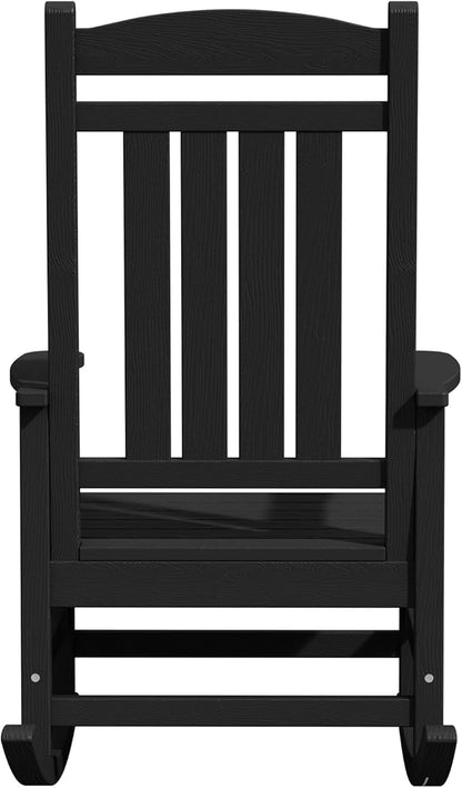 KINGYES Outdoor Rocking Chair Set of 4, High Density Polyethylene Patio Rocking Chairs with 330lbs Support for Adults, Black