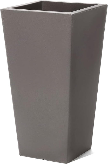 Step2 Tremont Tall Square Tapered Planter, Large Planters for Outdoor Plants, Gardening and Flower Pot for Patio or Porch, Efficient Drainage, Durable Plastic, Dark Cedar, 2-Pack