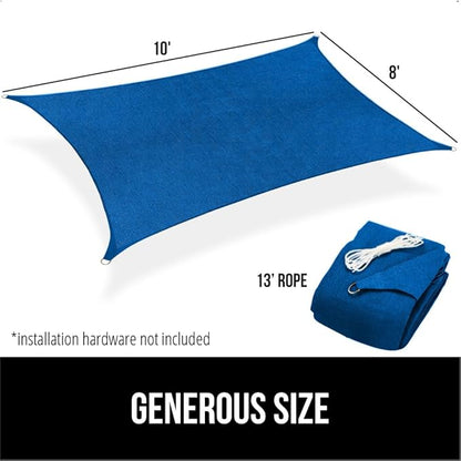 GORILLA GRIP Heavy Duty Sun Shade, UV Protection Fade Tear and Rust Resistant Rectangle Sunshade Canopy, Curved Edges Blocks Sunlight, Breathable Sail, Outdoor Patio, Lawn Garden, 8x10 FT Blue
