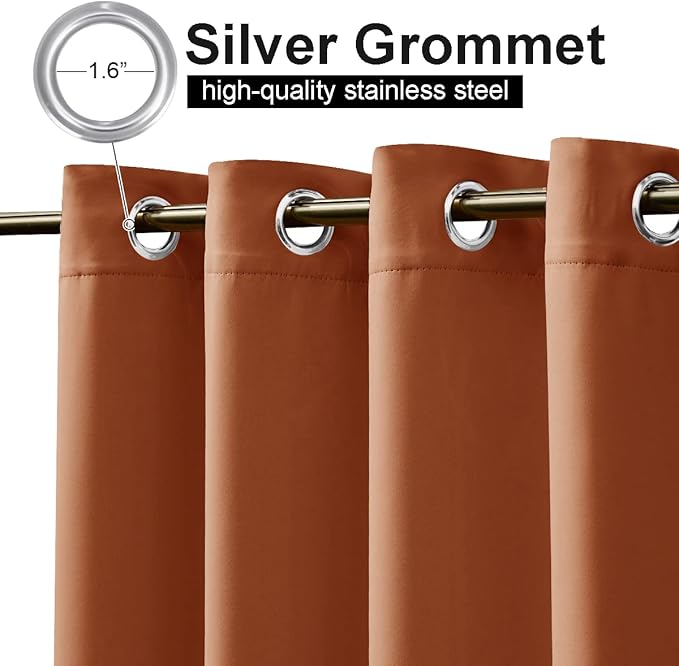NICETOWN Outdoor Curtain Top and Bottom Fixed Grommet, Thermal Insulated Weighted Vertical Drape Blackout Heavy Weight Windproof Outdoor Drapery, Burnt Orange, 52 by 108 inches,1 Piece