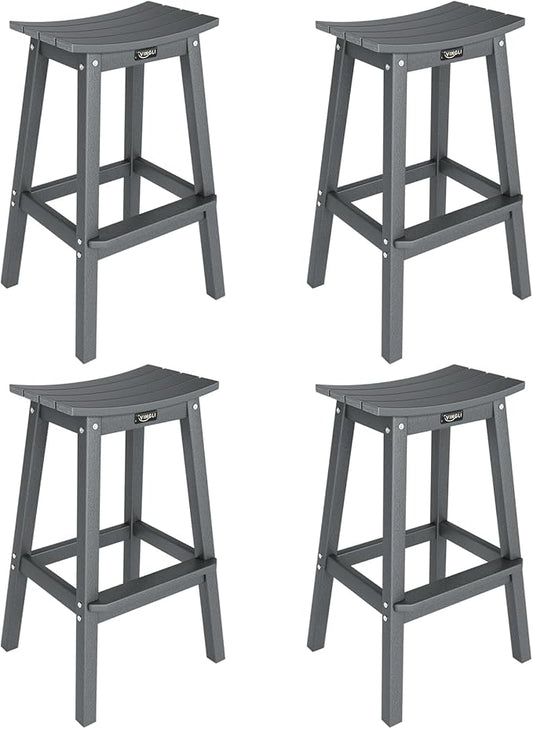 VINGLI 29 Inch Outdoor Bar Stools Set of 4, HDPE Weather Resistant Barstools Heavy Duty Patio Bar Height Chairs for Deck Balcony Kitchen Counter Yard and Poolside (Gray, 29 Inch 4 PC)