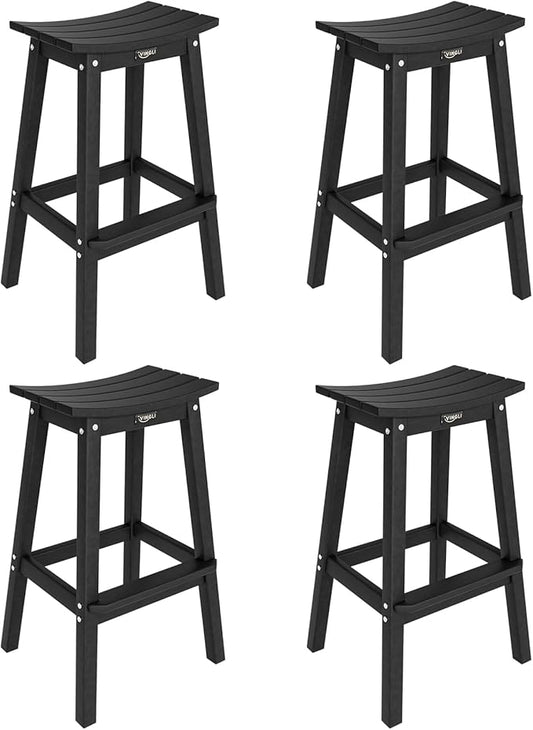 VINGLI 29 Inch Outdoor Bar Stools Set of 4, HDPE Weather Resistant Barstools Heavy Duty Patio Bar Height Chairs for Deck Balcony Kitchen Counter Yard and Poolside(Black, 29 Inch 4 PC)