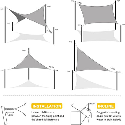 Artpuch Waterproof Sun Shade Sail, 12'x12' Light Grey Rectangular, UV Resistant Rain Canopy, Curved Edges Shade Cloth for Outdoor Patio, Deck, Yard (Customizable)