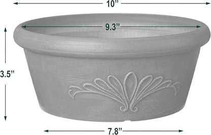 Arcadia Garden Products PSW TA25TP Plastic/Stone/Wood Composite Bulb Pan – No Drainage Hole (Drillable), Planter Bowl for Succulents, Bonsai, Fairy Gardens, Herbs,10-Inch, Taupe