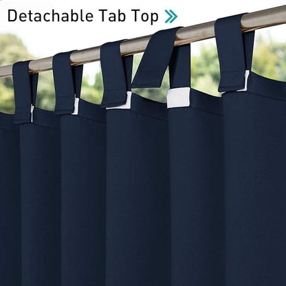 NICETOWN 2 Panels Patio Door Navy Blue Curtainss Waterproof 95" Length, 84" Wide, Thermal Insulated Self-Sticky Detachable Top Blackout Sunlight Reducing Outdoor Indoor Window Drapes for Porch