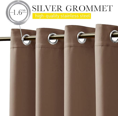 NICETOWN 2 Panels Outdoor Curtains for Patio Waterproof Top & Bottom Grommet & Back Tab, Blackout Outdoor Drapes with Rope for Fixed Windproof Privacy Sun Blocking for Porch, W46 x L90, Tan-Khaki