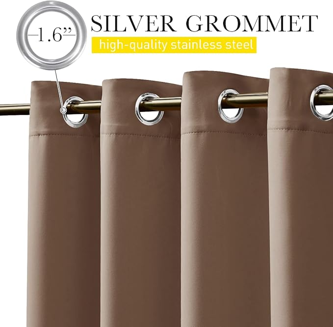 NICETOWN 2 Panels Weighted Blackout Curtains for Patio Waterproof, Top & Bottom Grommet & Back Tab Fixed Outdoor Curtains Windproof Drapes Thermal Insulated for Porch, W84 x L108, Tan