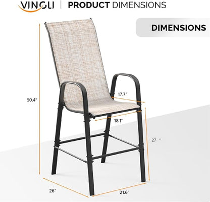 VINGLI Outdoor Bar Chairs Set of 8 – Stackable Outdoor Bar Stools with Sturdy Sling High Back and Armrests for Lawn, Courtyard, Garden, Bar, Yellow