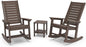 GREENVINES Outdoor Rocking Chair Set | 3-Piece | Dark Brown Wood Grain | 2 Rocking Chairs with 1 Side Table | Porch Rocker | HDPE Plastic | Patio Furniture Sets