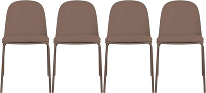 2xhome Parent Modern Stackable Armless Dining Chair | Plastic Shell Seat with Metal Legs | Indoor or Outdoor Use | Home Kitchen Patio (4, Brown, Padded Seat)