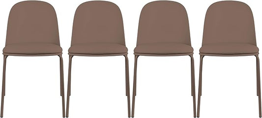 2xhome Parent Modern Stackable Armless Dining Chair | Plastic Shell Seat with Metal Legs | Indoor or Outdoor Use | Home Kitchen Patio (4, Brown, Padded Seat)