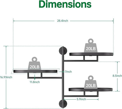 Rotating Window Shelves for Multiple Plants Indoor,3-tier Metal Corner Black Plant Stand Holder Floating Hanger Shelf for Wall，Windows Sill Gifts for Planter Lover to Enhance Home Decor