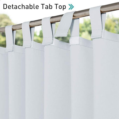 NICETOWN 2 Panels Patio Curtainss Outdoor Waterproof with Self-Adhesive Tab Top, Thermal Insulated Light Block Curtainss for Easy Hanging & Sliding Outdoor Living Dividers, W52 x L84, Greyish White