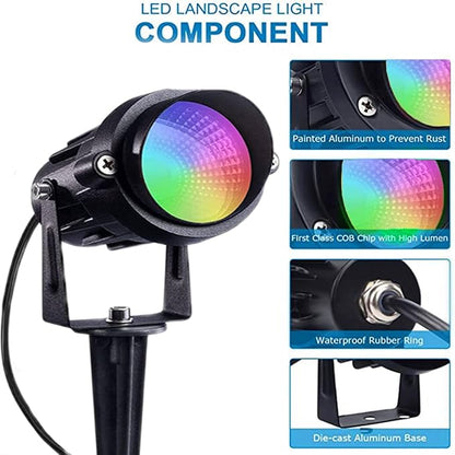 Color Changing Spotlight with Timer, 12W RGB Color Changing Spot Lights, LED IP65 Landscape Waterproof Outdoor Lights, Metal Case Spiked Stand for Garden Houses Trees Decorative(2 Pack)