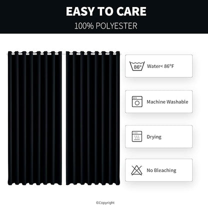 Waterproof Outdoor Curtain W105 x L84 - Grommet Top Sunlight Blocking Window Treatment Drapes Blackout Curtains for Home Bedroom Living Room Outdoor Patio Porch Pergola Cabana Gazebo (Black, 2 Panels)