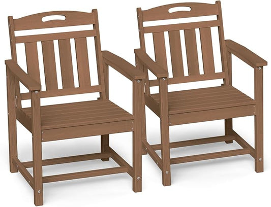 Ciokea Outdoor Patio Dining Chair Set of 2, HDPE Porch Chairs for Dining Table, All-Weather Durable Outdoor Furniture for Backyard, Poolside, Lawn & Garden, Teak