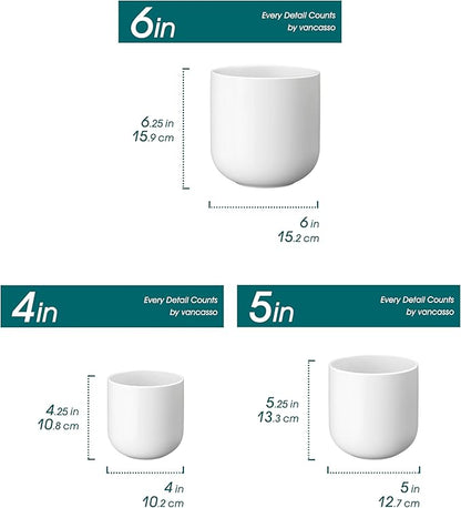 vancasso Ceramic Plant Pots, 4+5+6 inches, Set of 3, Planters with Drainage Hole, Flower Pots Planters Pots for Indoor Plants, Modern Indoor Decorative Garden Pot, Home Decor, White